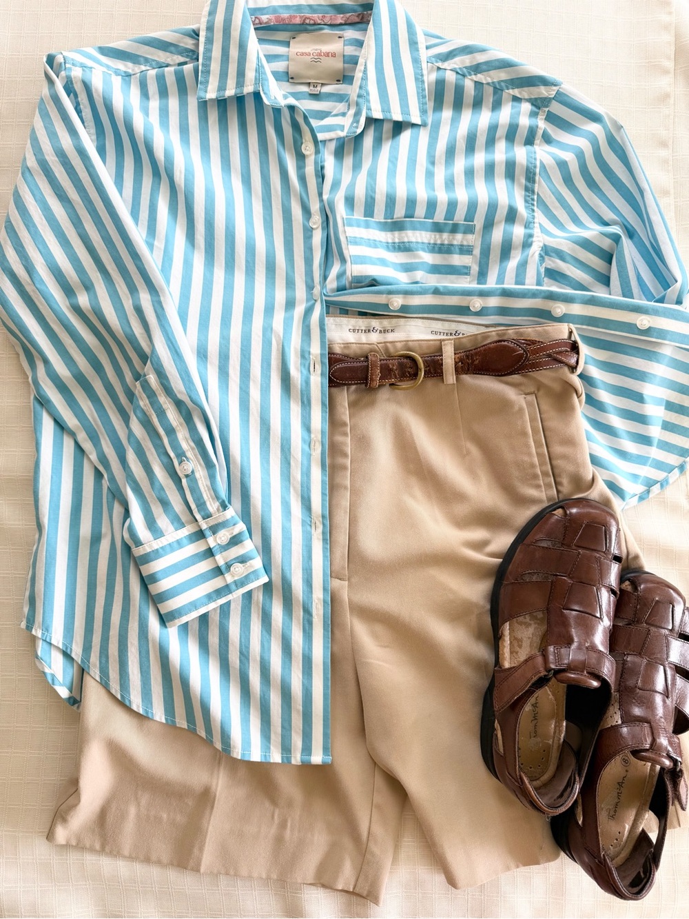 Classic teal and white striped button down for summer